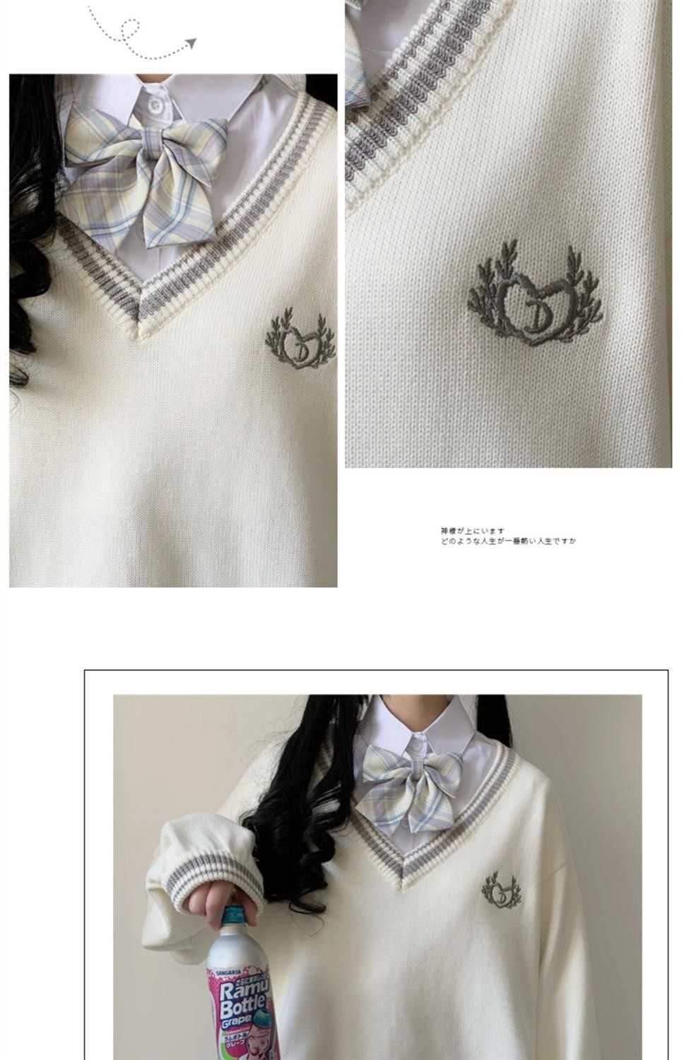 2021 Japan School Sweater Spring Autumn 100% V-neck Cotton Knitted
