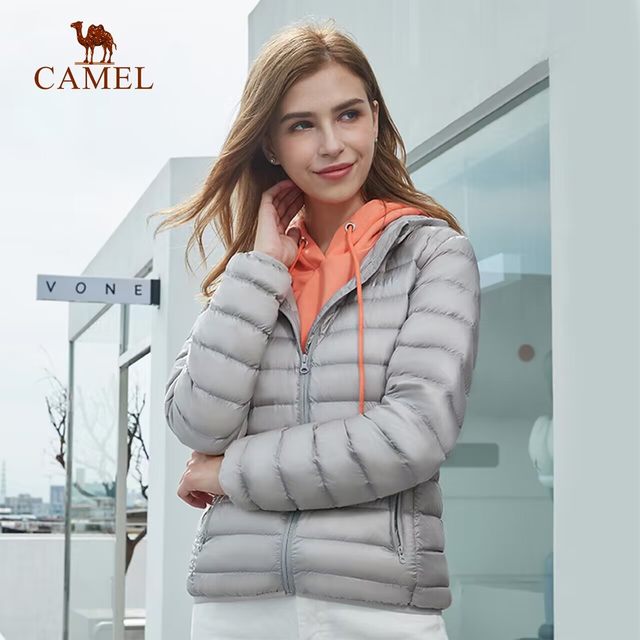 ກິລາກາງແຈ້ງ Camel Down Jacket ຜູ້ຊາຍແລະແມ່ຍິງສັ້ນ jacket ອົບອຸ່ນບາດເຈັບແລະ Windproof ບາງ Hooded Lightweight ລົງ Jacket
