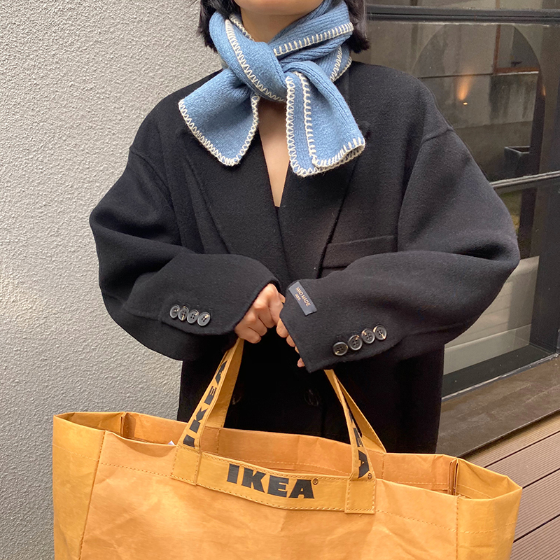 Day Faculty Sewn Edge Retro Pure Color 100 Lap Little Scarves short towels Thickened Student Warm Scarf Korean version of male and female winter knit-Taobao