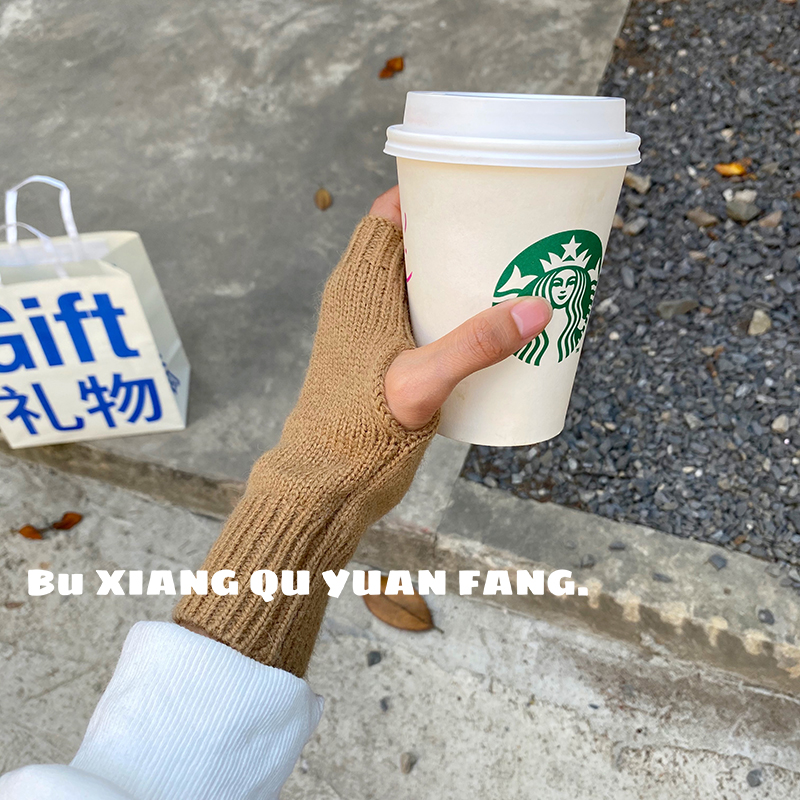 Write finger-free gloves pure color hair knitting office warm autumn and winter Korean version of the winter lady