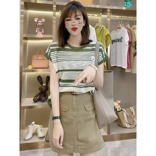 Трикотажный свитер, тонкая летняя футболка, в корейском стиле, короткий рукав, с рукавом