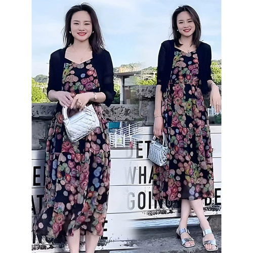 Летнее универсальное легкое и тонкое платье-комбинация, комплект, цветочный принт