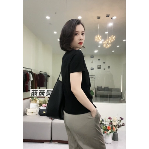 Летняя хлопковая футболка с коротким рукавом, V-образный вырез, по фигуре