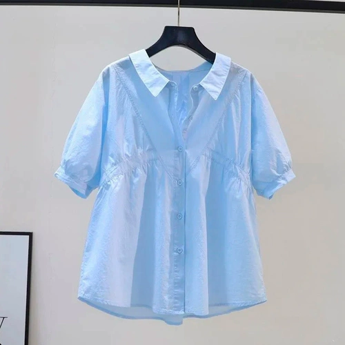 Шифоновая рубашка, короткий рукав, рукава фонарики, подходит для подростков