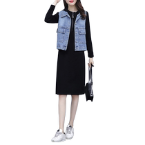 Denim Vest Suit Skirt Spring and Autumn 2024 New Womens Fashionable Age-Reducing and Slimming Two-piece Dress Large Size