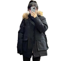 Fur collar detachable cotton coat 2024 autumn and winter new solid color loose hooded thickened cold-proof cotton coat jacket pie jacket