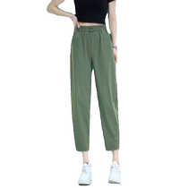2024 new summer thin ice silk pants quick-drying pants simple and elegant casual nine-point pants loose elastic harem pants