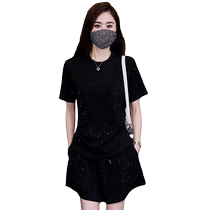 Casual Fashion Suit Womens 2024 Summer New Korean Style Western Style High-Quality Hot Diamond Short-Sleeved Shorts Two-piece Set