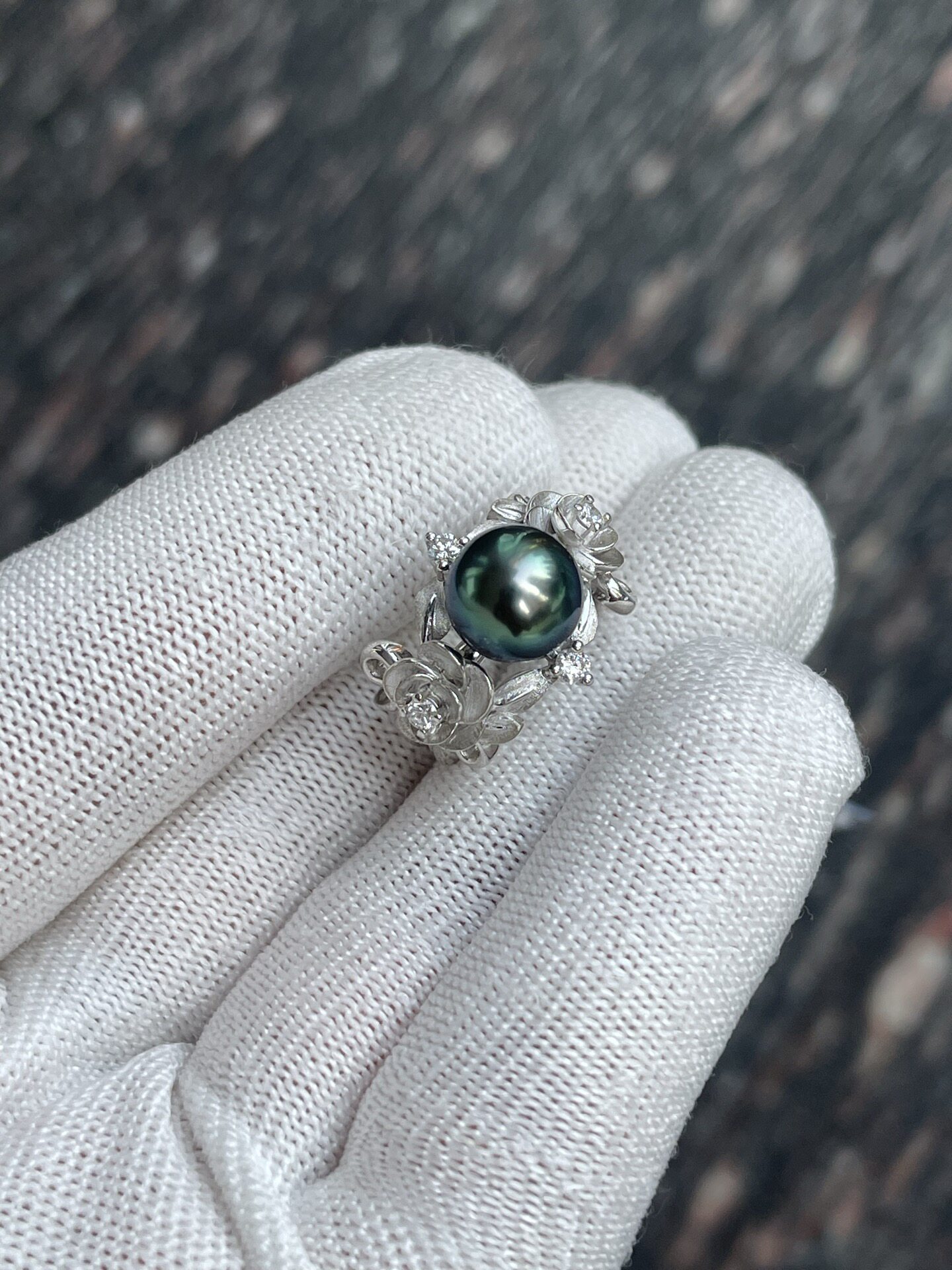 Blue and green rose style, round 9.83mm colorful Tahitian malachite green ring, heavy industry s925 cultivated diamond