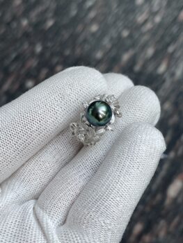 Blue and green rose style, round 9.83mm colorful tahitian malachite green ring, heavy industry s925 cultivated diamond