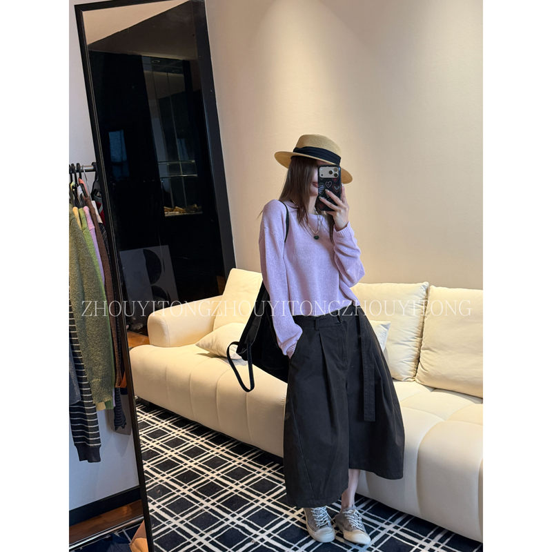【Italian-French Style】 Zhou Yitong's New Japanese-Style Wide-Leg Pants for Women, Summer Design, Niche Cropped Pants, Summer Trousers