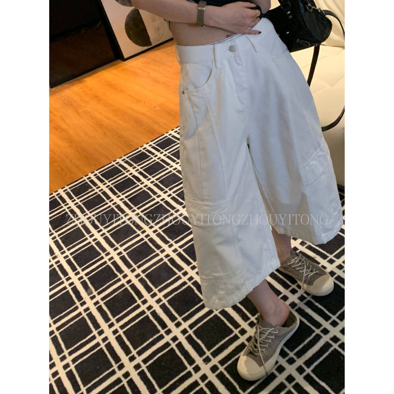 【Workwear Style】Zhou Yitong American-Style Khaki Cargo Pants for Women, Summer Loose Thin Cropped Pants, Casual Trousers