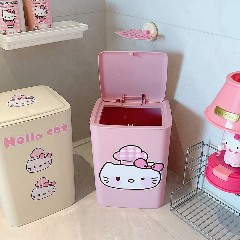 Cute Cartoon Trash Can with Press Lid for Home Kitchen and Living Room, High-Value Waste Paper Basket for Cafes Cute Cartoon Trash Can with Press Lid for Home Kitchen and Living Room, High-Value Waste Paper Basket for Cafes