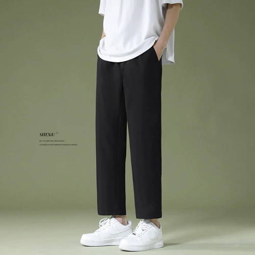 Мужские шелковые черные штаны, летний тонкий костюм для отдыха, свободный прямой крой, оверсайз