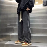 Осенние джинсы, летние тонкие черные штаны, свободный прямой крой, в американском стиле