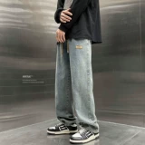 Осенние летние прямые свободные джинсы, мужские повседневные брюки, штаны, свободный крой, в американском стиле