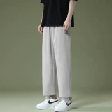 Мужские шелковые черные штаны, летний тонкий костюм для отдыха, свободный прямой крой, оверсайз