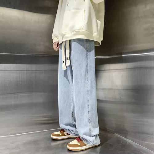 Осенние джинсы, летние тонкие черные штаны, свободный прямой крой, в американском стиле