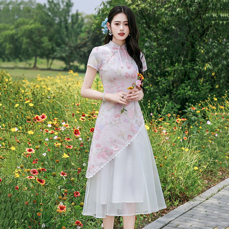 26 Summer High-End Postpartum Mom Full-Moon Nursing Dress Slimming Ao Dai Chinese Style New Chinese Style Nursing A-Line Dress