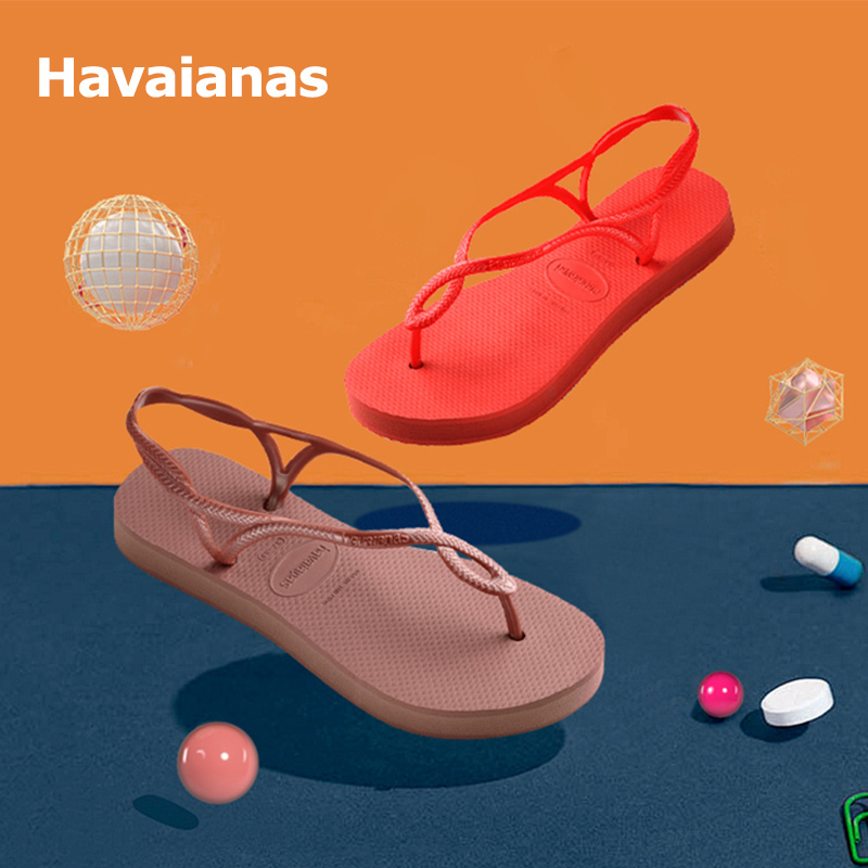 Havaianas Official Store Genuine 3cm Height-Increasing Fashionable Strap Sandals for Women Havana Thick-Soled Flip-Flops