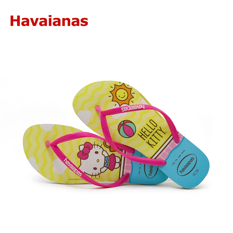 Сланцы Havaianas Haweina с изображением мультяшного кота можно носить на улице, нескользящие повседневные обувь на плоской подошве