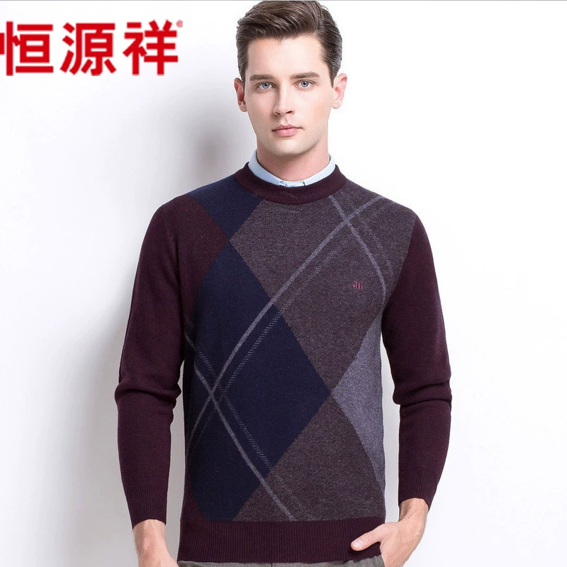 Giải phóng mặt bằng bán áo len nam Hengyuanxiang trung niên nửa cao cổ tròn len tinh khiết đan áo len kim cương lỏng lẻo - Áo len