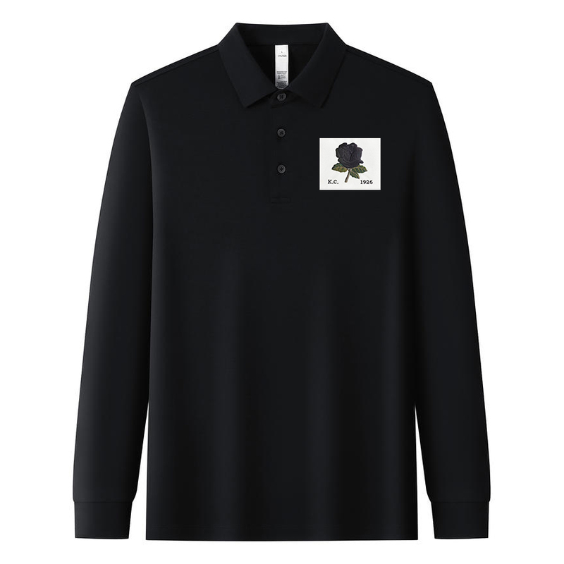New Autumn and Winter Rose Embroidered Long-Sleeved Polo Shirt, Unisex Skin-Friendly Heat-Retaining Warm Wool Slim-Fit T-Shirt