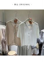 RIN spring summer retro day department hollowed-out short V collar knit cardio-chic Korean version of chic Korean version with short sleeve blouse