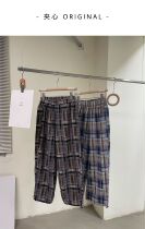 ANO Spring Summer Day Tether Bunches Leggings Casual Pants Women Ins Korean version Loose Slim-skinny Plaid Pants