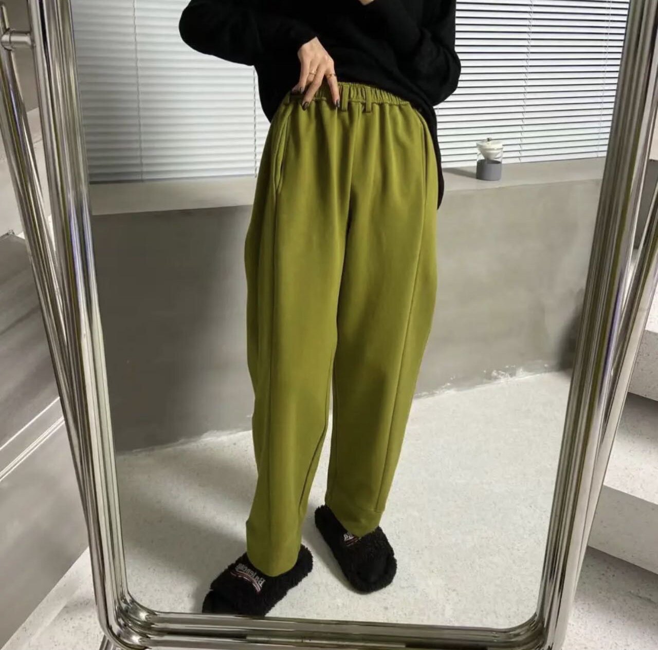 ANO autumn and winter new stitching design elastic waist wide leg straight pants women's Korean version loose and thin thick casual pants