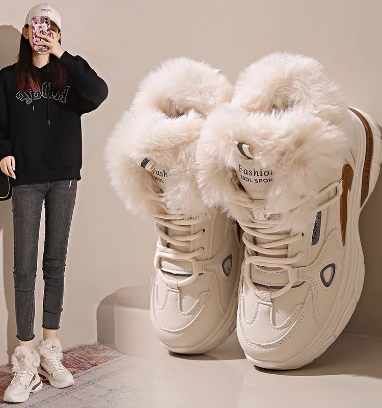 Snow Boots Woman Big Code 41 1 43 Northeast Big Cotton Shoes Winter Waterproof Plus Suede Thickened Women's Shoes High Help Sports Cotton Boots-Taobao