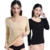 Mùa thu đông đồ lót nữ dài tay cộng với nhung dày tròn cổ Slim body cotton nữ áo sơ mi đáy đen ao giu nhiet lot long Áo ấm