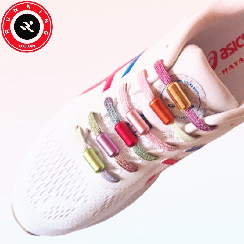 Net red multi-color sports elastic lazy shoelaces Elastic lace-free shoelaces Metal capsule buckle creative flat shoelaces