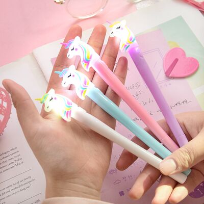Creative cartoon, cute and girlish, unicorn light band, gel pen, 0.5mm luminous pen for students, super cute Christmas stationery wholesale, water pen, Korean Instagram, simple and beautiful