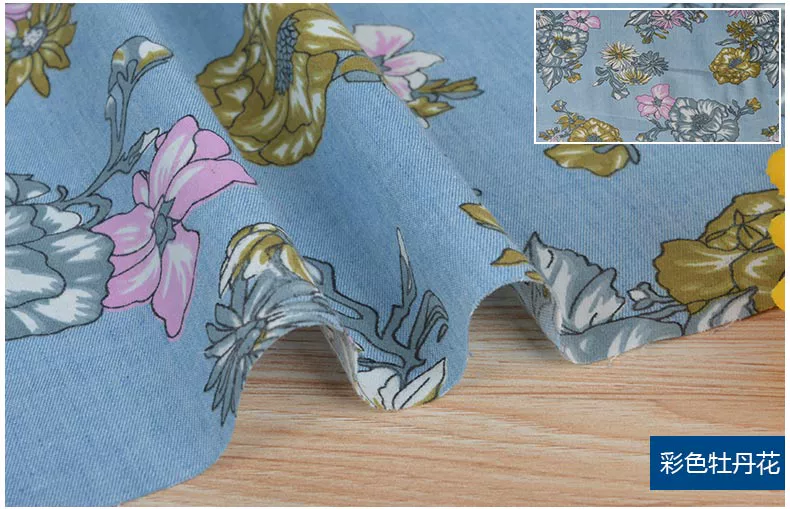 Màu in denim dày áo sơ mi quần quần áo tự làm áo sơ mi cotton vải thoáng khí áo khoác - Vải vải tự làm