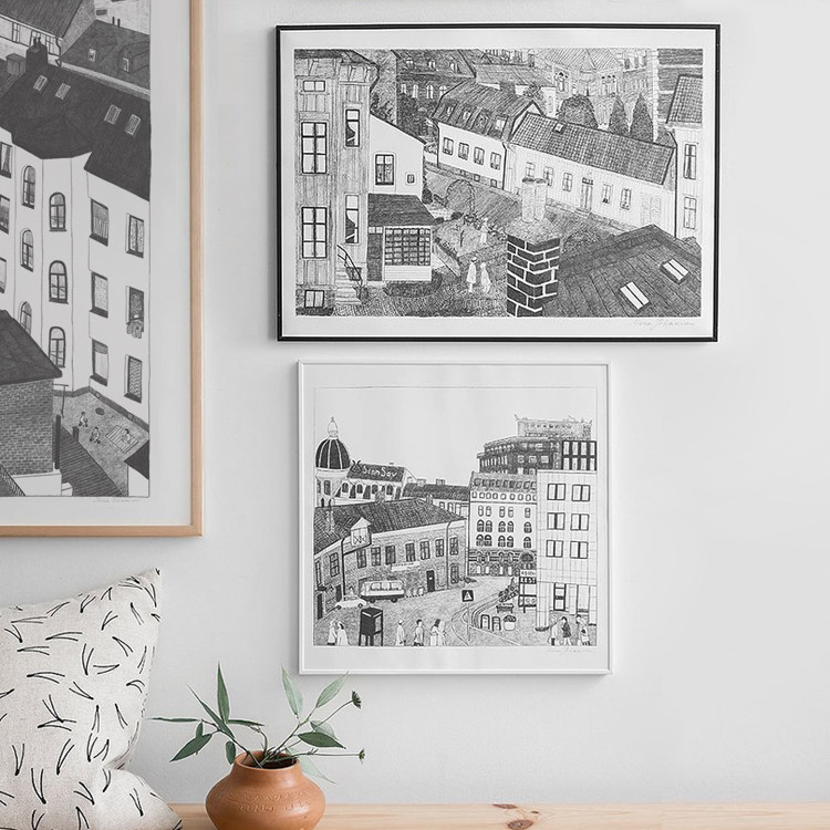 liveart Imports Swedish fine littleday New Sketch City Small Crowdsourced Original Decoration Painting Core