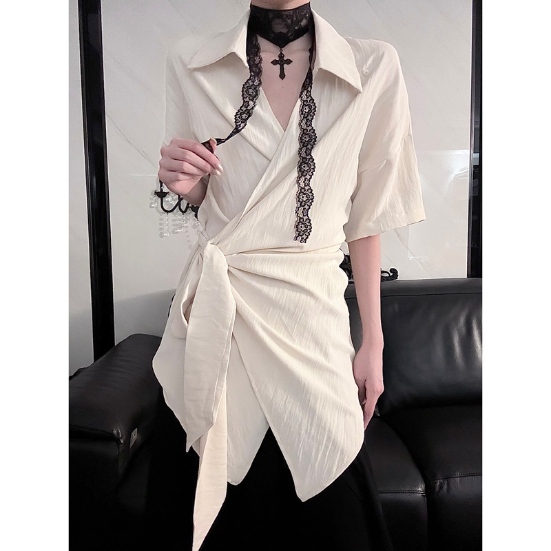 Aont Multi-Style Lace-Up Short-Sleeve Top with a Unique Design, Gender-Neutral, New Chinese-Style Shirt