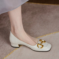 Givenivan method retro square head metal buckle shallow mouth low heel and real cow leather single shoe woman 2 5cm
