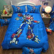 Transformers cartoon four-piece set cotton boy girl three-piece set Cotton childrens single bed single quilt cover fitted sheet