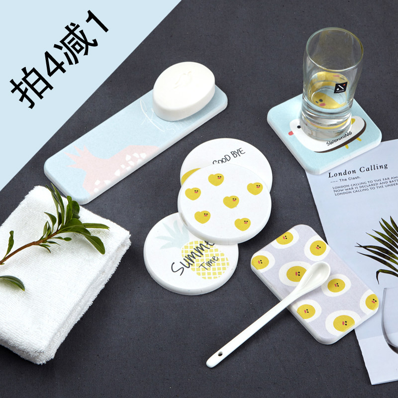 New Nordic diatomite absorbent coaster heat insulation anti-slip pad diatom mud pad soap pad wash table tooth coaster