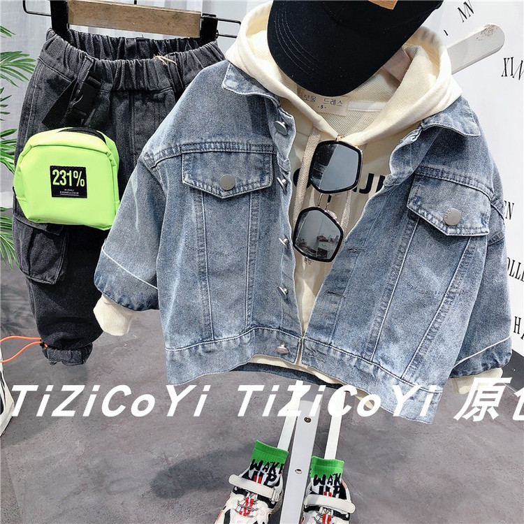 Детская куртка Жан 儿童牛仔外套卡通印花2021春秋新款宽松洋气小童宝宝秋装网红上衣 Tagkita