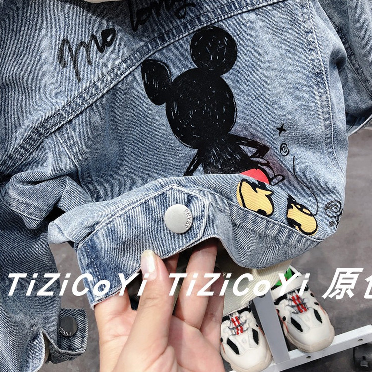 Детская куртка Жан 儿童牛仔外套卡通印花2021春秋新款宽松洋气小童宝宝秋装网红上衣 Tagkita