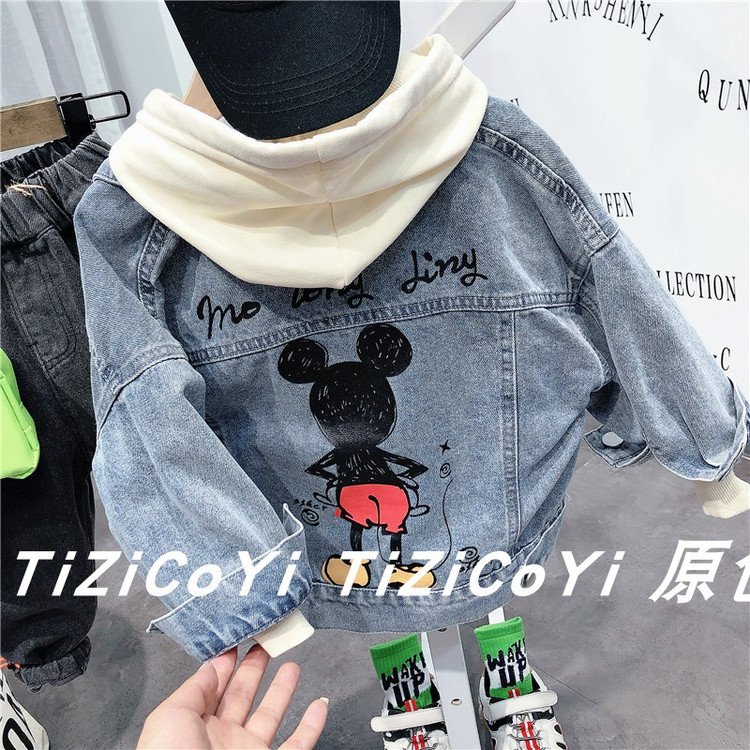 Детская куртка Жан 儿童牛仔外套卡通印花2021春秋新款宽松洋气小童宝宝秋装网红上衣 Tagkita