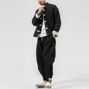 Quần áo nam nút gió Trung Quốc phức tạp bộ đồ Tang bộ cải tiến Trung Sơn trang phục quần áo Zen quần áo quốc phục