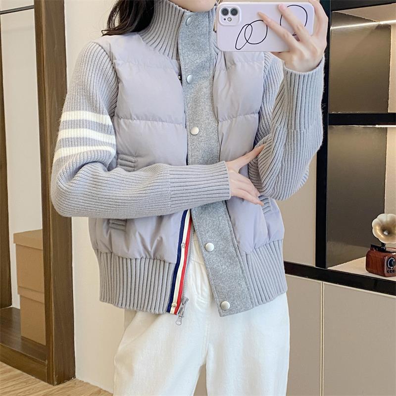 Lightweight down Jacket for Women, Short Style, 2025 New Winter Model, Thin Stand-Up Collar, Patchwork Knit Outerwear, White Duck down