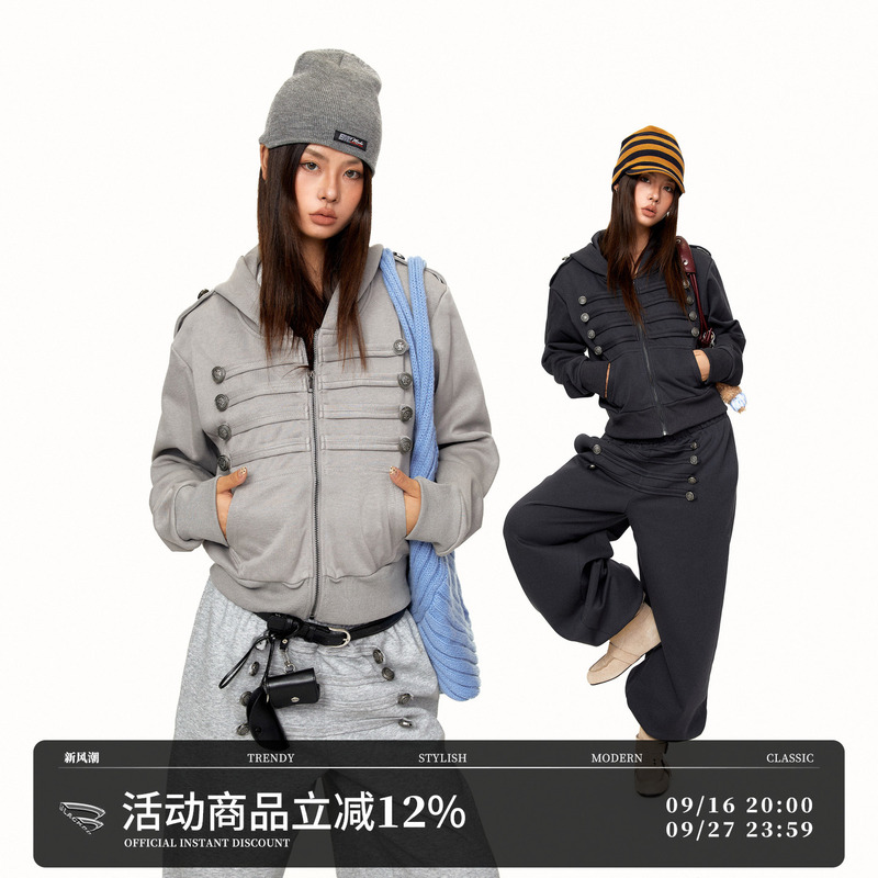 Blackbb Retro Palace Casual Style Double-Breasted Buttoned Hooded Short Jacket for Women Autumn Cardigan Top Trendy Blackbb Retro Palace Casual Style Double-Breasted Buttoned Hooded Short Jacket for Women Autumn Cardigan Top Trendy