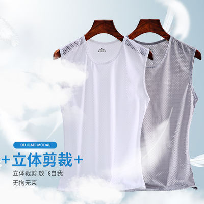 Ice silk vest, men's summer thin mesh breathable quick-drying sports fitness waistcoat, casual large-sized sleeveless T-shirt