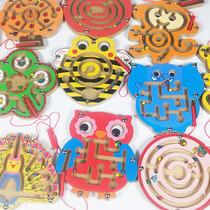 Children Wooden Magnetic Labyrinth Magnet Transport Pen Walking Pearl Maze Toy Kindergarten Birthday Share Gift