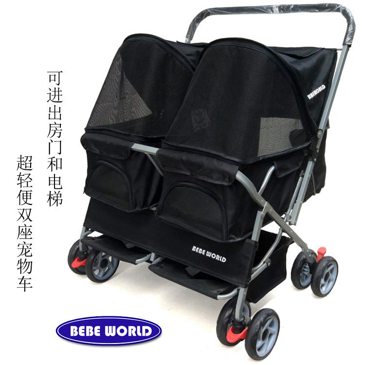 Two-seater pet cart double bed car ultra-lightweight foldable removable washable cat and dog widen care out pet car