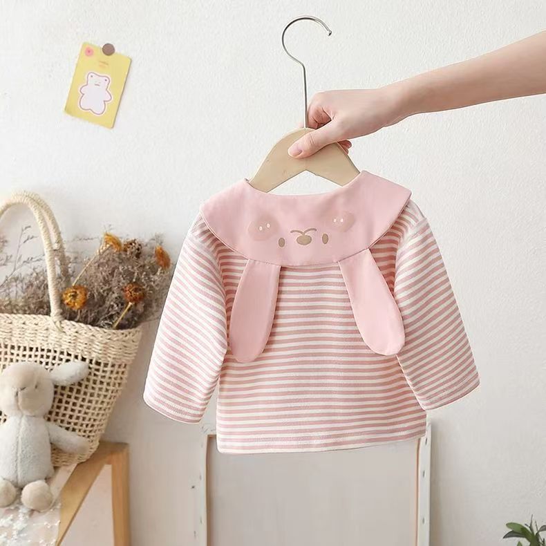 Girls' Base Layer Shirt 2026 New Super Cute Bunny Baby Girl Long-Sleeved T-Shirt Infant Pure Cotton Base Layer Clothing